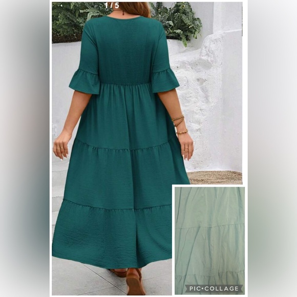 Shein Curve Sage Green Ruffle Sleeve Tiered Casual Comfy Maxi Dress 8XL Plus - Picture 2 of 6
